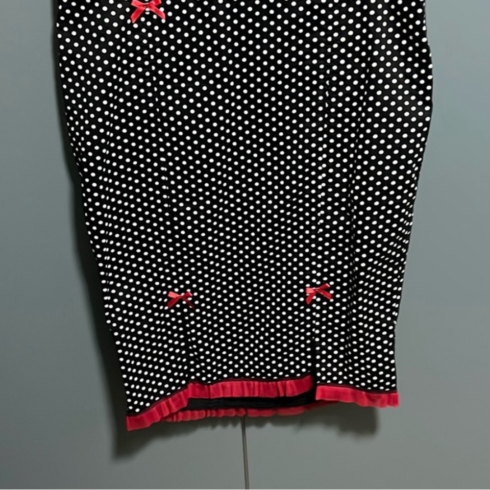 Pinky Pinup Vintage Inspired Black & White Skirt with Red Ribbon and Lace Size L